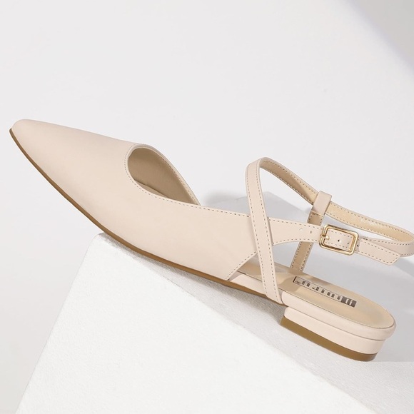 Pointed Toe Cream Slingback Flat - Picture 4 of 11